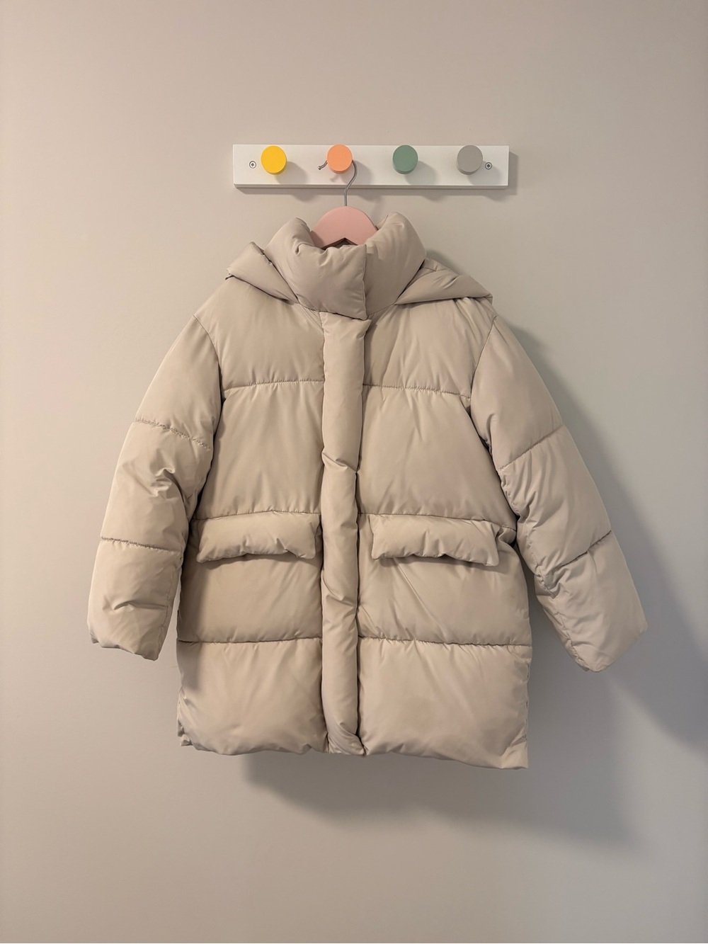 Zara Kids Hooded Puffer Jacket Coat Beige Cream 8-9 130cm